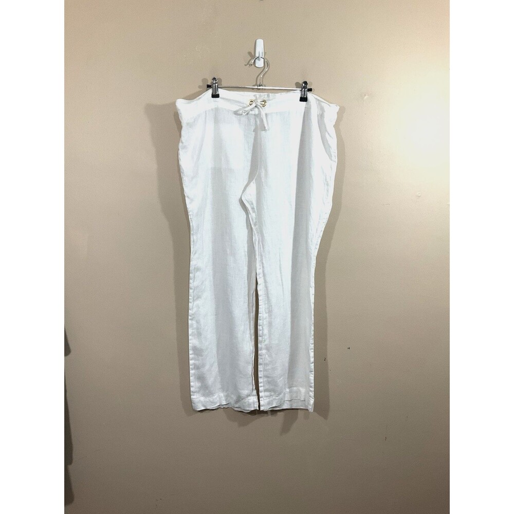 J Crew Womens 100% Linen Straight Leg Pants M White Lagenlook Coastal Nautical